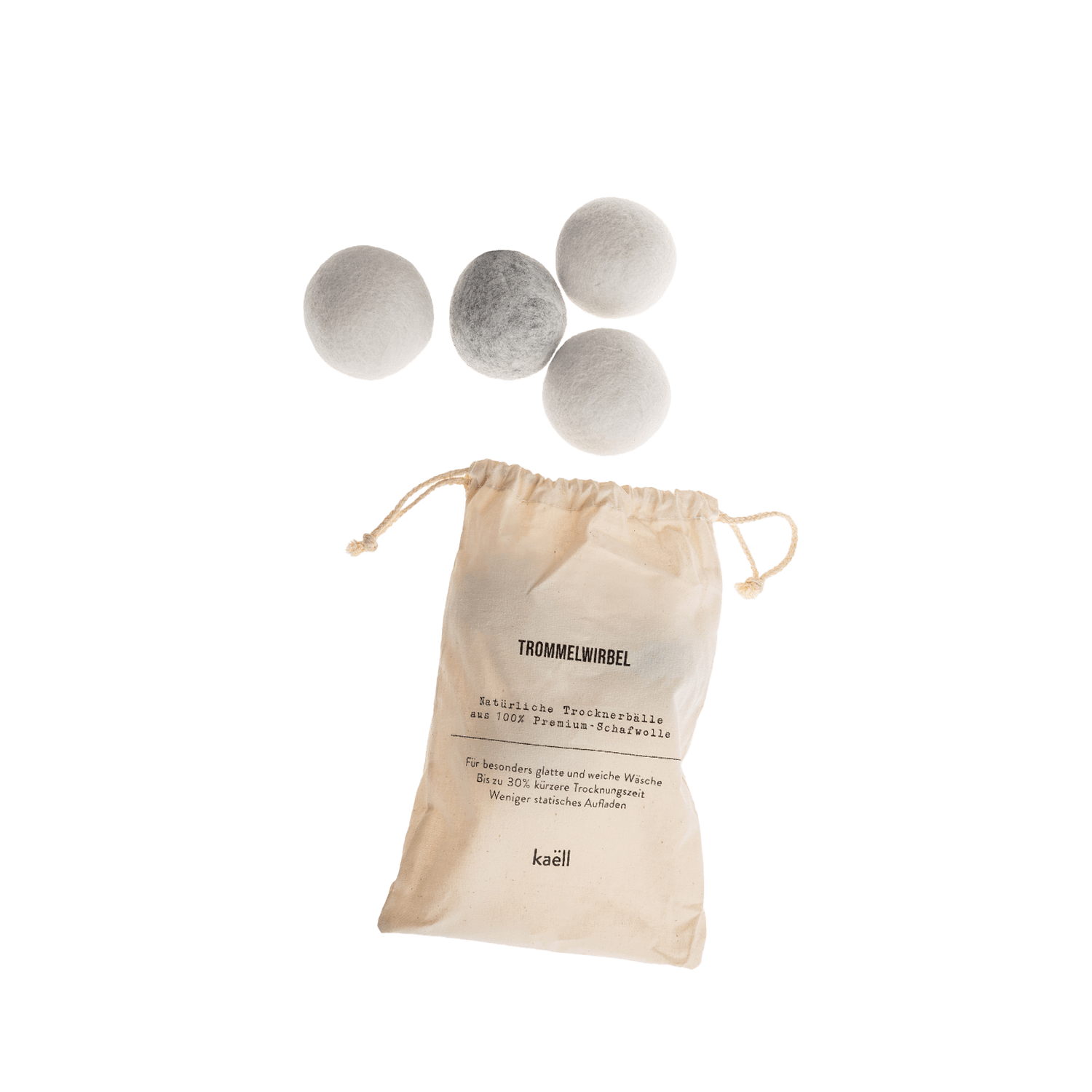 6 natürliche Trocknerbälle aus 100 % Premium Schafwolle, die die Trocknungszeit um 50 % reduzieren und die Wäsche weicher und glatter machen.